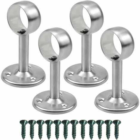 4 Pieces Curtain Rod Holder Ceiling Fixing Bracket, Stainless Steel Wardrobe Rod Bracket Closet Rod Holder with Screws for Shower Curtain Cabinet (25mm)