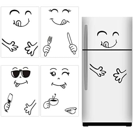 4 Pieces Cute Refrigerator Sticker Delicious Face Kitchen Fridge Stickers Happy Delicious Face Kitchen Fridge Wall Stickers Art for Kitchen Bedroom Decoration