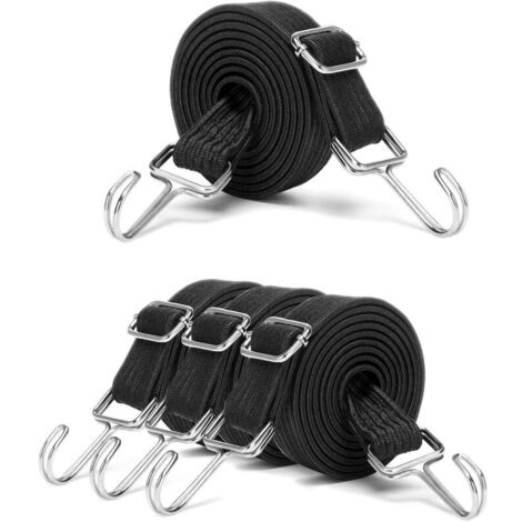 4 Pièces de 1M, Tendeurs Élastiques, Sangle de Serrage Extra Forte, avec Crochet Métallique, pour Vélo, Moto, Porte-Voiture, Camping (Noir)