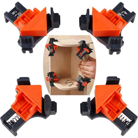 4 pièces de 90 pinces d'angle, outils de travail du bois pour tourner, meubles et supports photo (noir, orange)