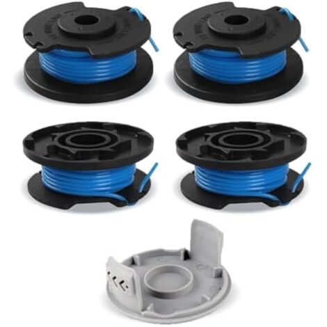 4 pièces de bobines de fil pour Ryobi, bobine de rechange pour tondeuse Ryobi One+ RAC124 AC14RL3A OLT1823 OLT1832 18V 24V 40V, 4 bobines de coupe, 1 capuchon (3,3 m x ⌀1,65 mm)