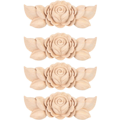 4 pièces de décoration d'angle de meuble sculptée en forme de fleur (D) - 4 pièces de décoration d'angle de meuble sculptée en forme de fleur (D)