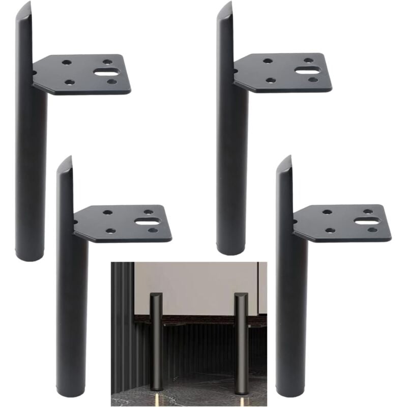 Pièces de Pieds de Meubles de 15 cm, Pied de Table Metal Noir, Pied pour Meuble de Bricolage, avec vis, utilisés pour canapé, Table Basse, Armoire de