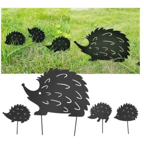 4 Pièces Décoration de Jardin, Piquets Décoratifs Hérisson en Métal Mignon, Design Creux pour Animaux, Art en Fer pour Patio Mignon