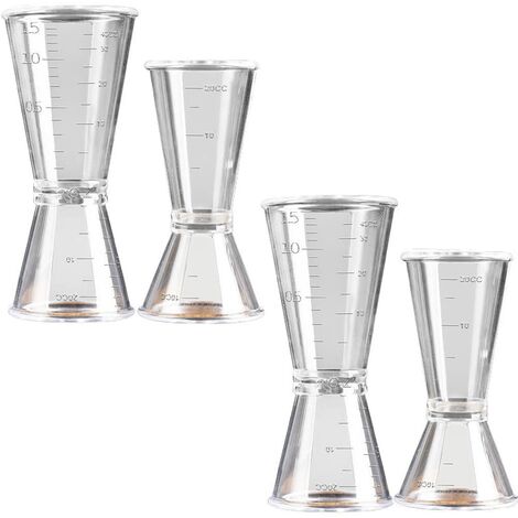4 Pièces Doseur Cocktail, Tasses à Mesurer Cocktails, Tasse à Mesurer de Bar, Cocktail Jigger Double Doseur, Ensemble Tasses à Mesurer à Double Alcool Transparent d'Once, pour Bar, Fête, Shaker à Vin