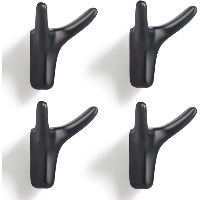 Linghhang - 4 Pièces) Double Crochet Manteau Mural (Noir Mat)