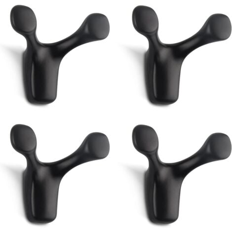 4 Pièces Double Crochet Mural, Robuste Solide Patère Murale Corne de cerf en Alliage de Zinc, Patère Porte Manteau pour Salle de bain Chambre Cuisine Vis Inclus (Noir Mat)