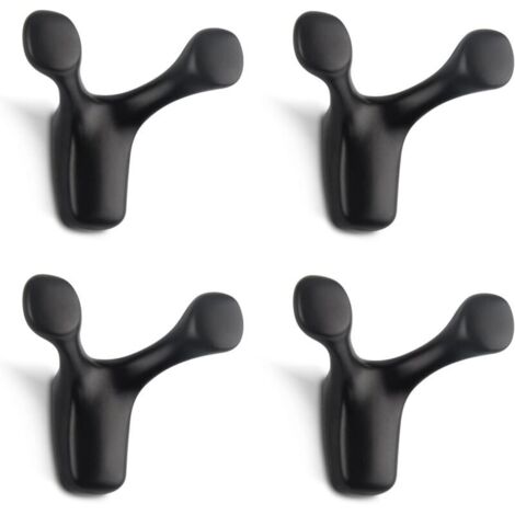 4 Pièces Double Crochet Mural, Robuste Solide Patère Murale Corne de cerf en Alliage de Zinc, Patère Porte Manteaupour Salle de Bain Chambre Cuisine Vis Inclus (Noir Mat)