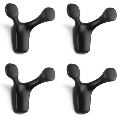 4 Pièces Double Crochet Mural, Robuste Solide Patère Murale Corne de cerf en Alliage de Zinc, Patère Porte Manteaupour Salle de Bain Chambre Cuisine Vis Inclus (Noir Mat)
