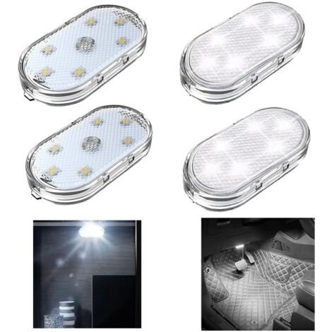 4 pièces Eclairage intérieur LED sans Fil pour Voiture Eclairage Tactile LED pour Voiture Rechargeable par USB avec 6 Perles LED Super Lumineuses Eclairage d'ambiance pour l'intérieur (Blanc)