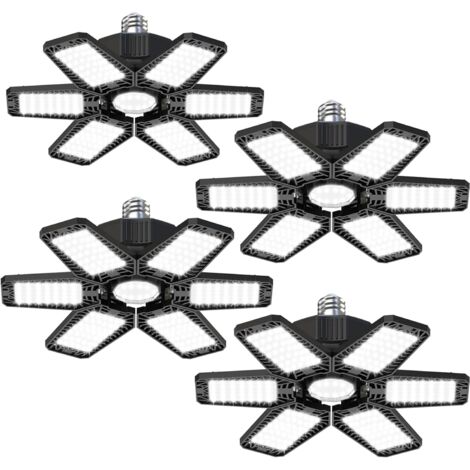 4 Pièces Éclairage LED Garage 185W, 6+1 Panneau Ajustable, 18500LM 6500K, Pour Atelier, Entrepôt, Sous-sol