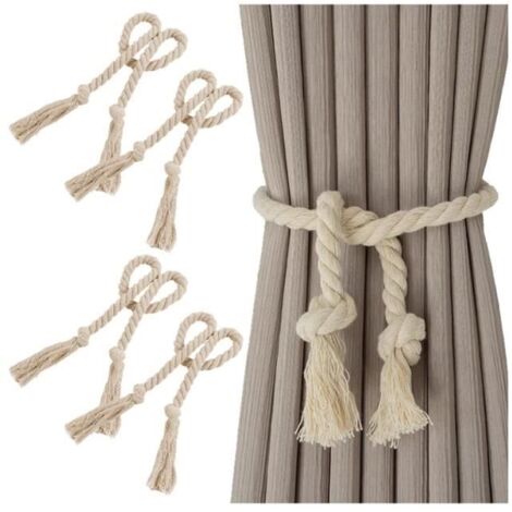 4 Pièces Embrasses de Rideaux, Embrasses Rideau Tricotées à la Main, Beige Embrasse Rideau, Corde à Attacher pour Rideaux pour ,yd