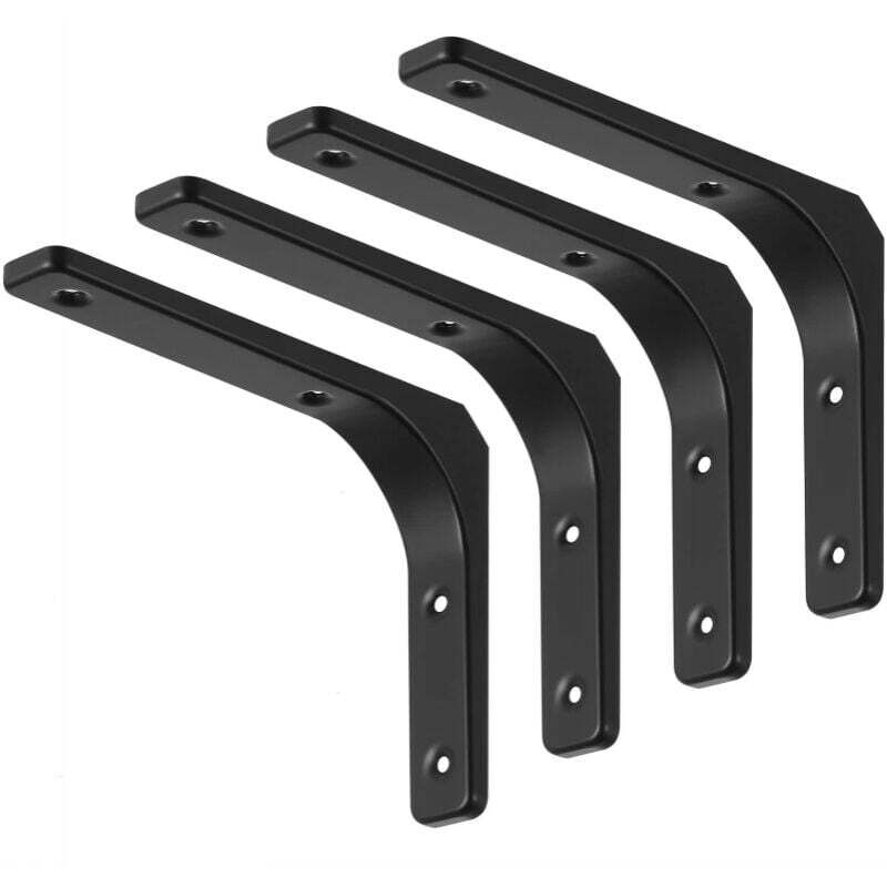4 Pièces Équerre Étagère de Fixation Noir, Supports D'étagère Murale, Équerre Murale en Forme de L avec Vis et Ancrages Assortis, Capacité de Charge