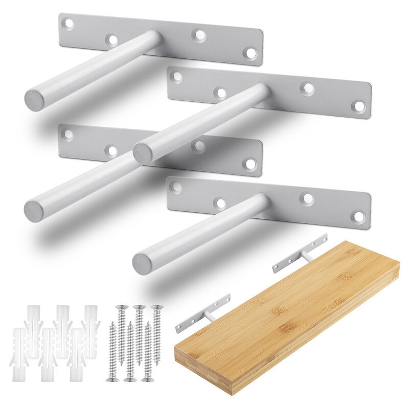 4 Pièces équerre étagère Invisible, Support Etagere en Fer, Fixation Etagere Murale Equerre Charge Lourde,Blanc