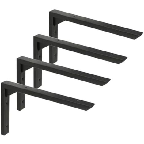 4 Pièces Equerre Etagere Murale 25 CM Robustes, Supports d' Étagère Murale à Angle 90°, Équerre Étagère Murale en Acier Inoxydable pour Chambre/Salle de Bain/Cuisine, Noir