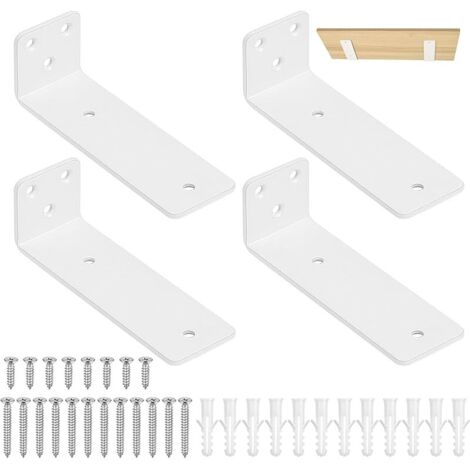 4 Pièces Equerre Etagere Murale Blanc, 125 mm Equerre Charge Lourde, Équerre Étagère de Fixation Etagere Murale Invisible, Supports d'Étagère Murale Metal Industrielle pour Meuble
