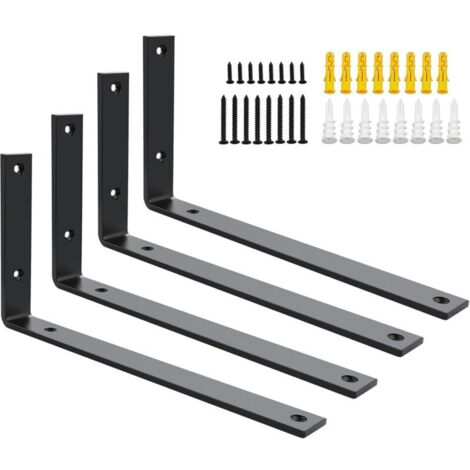 4 Pièces Équerre Étagère Murale Charge Lourde, Supports d'Étagère Métal 5MM d'Épaisseur à Angle Droit de 90°, Fixation Flottante Support pour Salon Chambre Cuisine, 300MM 150MM, Noir