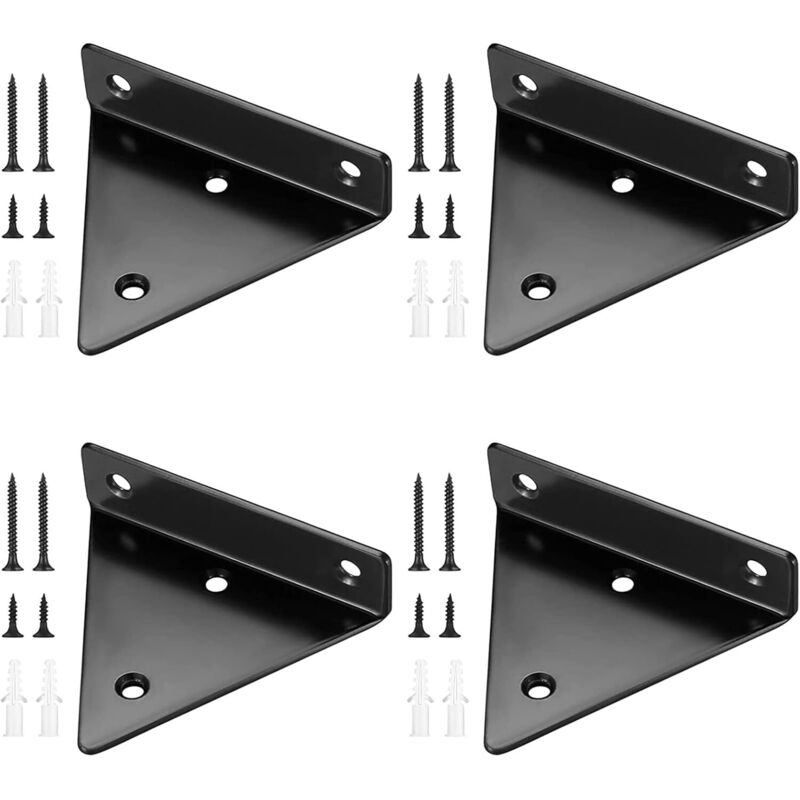 Largeight - 4 Pièces Equerre Etagere Murale, Support Etagere Triangle, Equerre Metal Noir, pour Etagères Dans le Jardin D'étude de La Cuisine