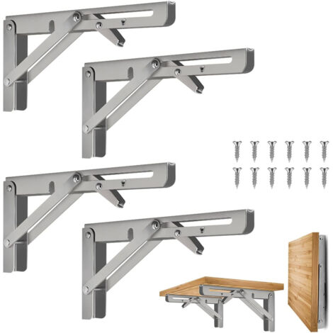 4 Pièces Équerre Pliante 20cm,Support Console Pliable,Lourds Support Console Pliable Rétractable Murale en Acier Inoxydable
