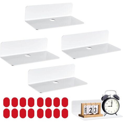 4 Pièces Etagere sans Percer, Etagere Murale Blanche 23 cm, étagère Murale sans Perçage pour Chambre, Salon, Salle de Bain, Cuisine, Bureau
