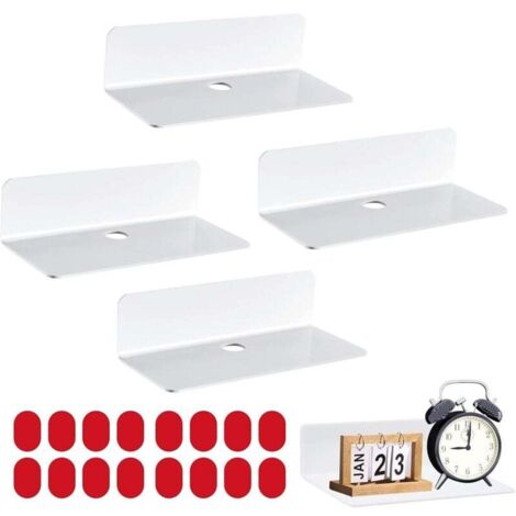 4 Pièces Etagere sans Percer, Etagere Murale Blanche 23 cm, étagère Murale sans Perçage pour Chambre, Salon, Salle de Bain, Cuisine, Bureau