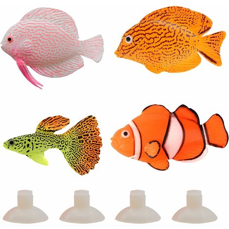 4 Pièces Faux Poisson en Silicone, Décor D'aquarium Faux Poisson Rouge, Faux Poissons D'aquarium, Poissons Silicone Aquariums, Faux Poissons Tropicaux, pour la Décoration des Aquariums