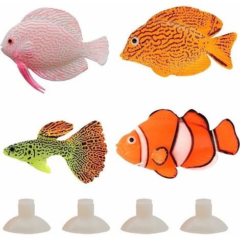 4 Pièces Faux Poisson en Silicone, Décor D'aquarium Faux Poisson Rouge, Faux Poissons D'aquarium, Poissons Silicone Aquariums, Faux Poissons Tropicaux, pour la Décoration des Aquariums