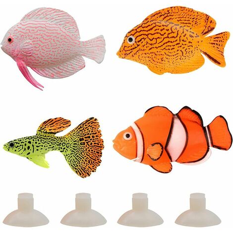 4 Pièces Faux Poissons en Silicone, Décorations d'Aquarium Faux Poissons Rouges, Faux Poissons d'Aquarium, Poissons d'Aquarium en Silicone, Faux Poissons Tropicaux, pour Décoration d'Aquarium