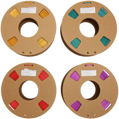 4 Pièces Filament PLA Bicolore 1.75mm, Poids Net 250g, Température 200-220°C, Compatible Imprimante 3D, Recharge et Remplacement