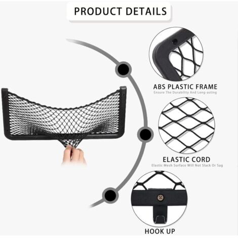 4 pièces Filet Rangement pour Voiture, avec Crochet, Élastique Filet de Rangement de Coffre, 36 18cm, pour Auto, Camping-Cars