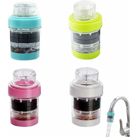 4 Pièces Filtre à Eau Du Robinet, Robinet Propre Purificateur Filtre, Résistant Aux Éclaboussures PP Mini Filtre à Eau pour Robinet Avec Un Élément Filtrant pour Cuisine, Maison (4 Couleurs)
