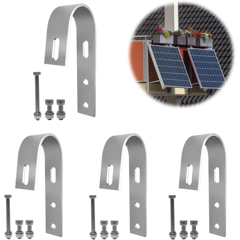 4 pièces Fixation Panneau Solaire, Support Panneau Solaire, Crochet en Acier Inoxydable pour Balustrade, Crochet Universel pour Panneau Solaire pour