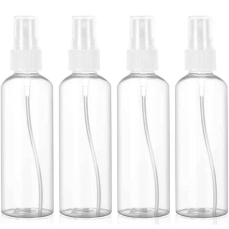 4 Pièces Flacon Spray Vide, 100ml Flacon Vaporisateur Fine Brume, Plastique Pulverisateur Voyage, Atomiseur Rechargeable Transparent Flacon, pour Lotion,Shampoing etc