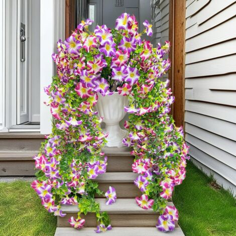 4 Pièces Fleurs Artificielles Extérieures Pétunias Résistants aux UV Plantes Retombantes Décoration Jardin Balcon Terrasse (Rose Violet)