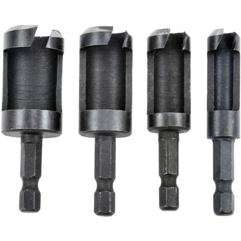 4 Pièces Fraise à Bouchonner Bois, Tige Ronde, Acier au Carbone, Outil de Coupe pour Bouchons de Bois, Jeu de Mèches pour le Travail du Bois, Taille Métrique - 6mm/10mm/13mm/16mm