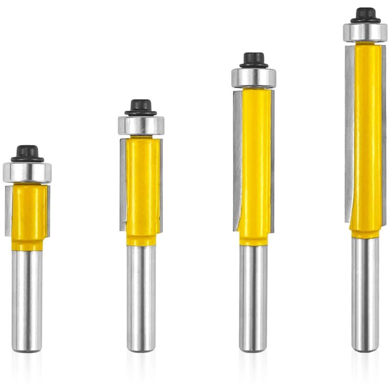 4 Pièces Fraise Defonceuse 8mm, Tige Fraise à Affleurer, Fraise a Copier Avec Roulements, Fraise Defonceuse, Fraises à Rainurer pour Défonceuse, pour