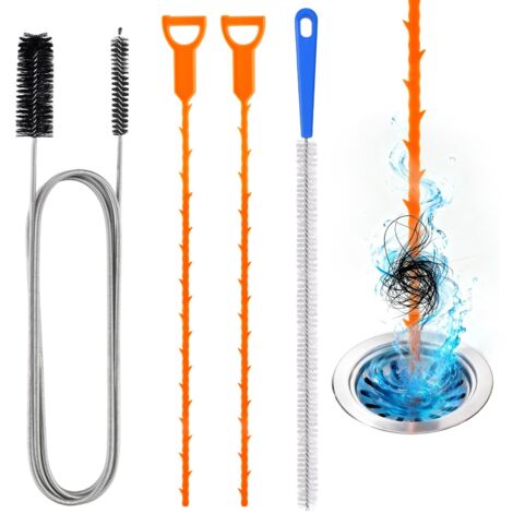 4 Pièces Furet Deboucheur Canalisation, Brosse Nettoyage Déboucheur pour Canalisation Evier Long Fine, Cuisine Douche, WC, Lavabo, Réutilisable Flexible, Anti Bouchon -