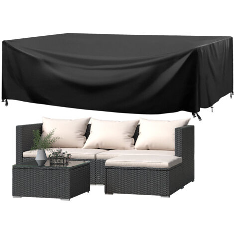 4 Pieces Garden Furniture Set Rattan Outdoor Conversation Set with Cushions Protection Cover Black