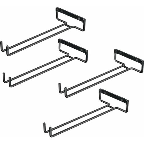 4 Pieces Glass Shelf Hangers, Iron Glass Holder for 4 Glasses, Wall Mounted Wine Glass Display Shelf, Inverted Glass Holder for Wine Cabinets, Bars, Kitchens (Black)