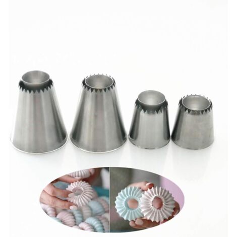 4 Pièces Grande Douille Patisserie Douilles Fleur à Gâteaux Réutilisable en Acier Inoxydable Gouttes Douille de Décorations Outils Set pour Tarte Biscuit Gâteaux Crème Patisserie