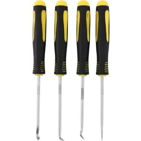 4 pièces grattoir crochet outil ensemble huile joint extracteur caoutchouc joint torique crochet joint joint tournevis main outil de retrait outils noir et jaune