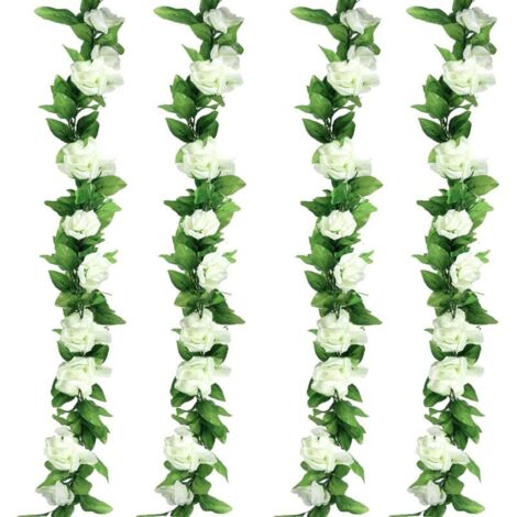 4 Pièces Guirlande de Fleurs Artificielles Deco, Guirlande de Vigne Roses Plantes Artificielles Suspendu pour Décoration du Mariage Fête Jardin, Blanc 9.8M