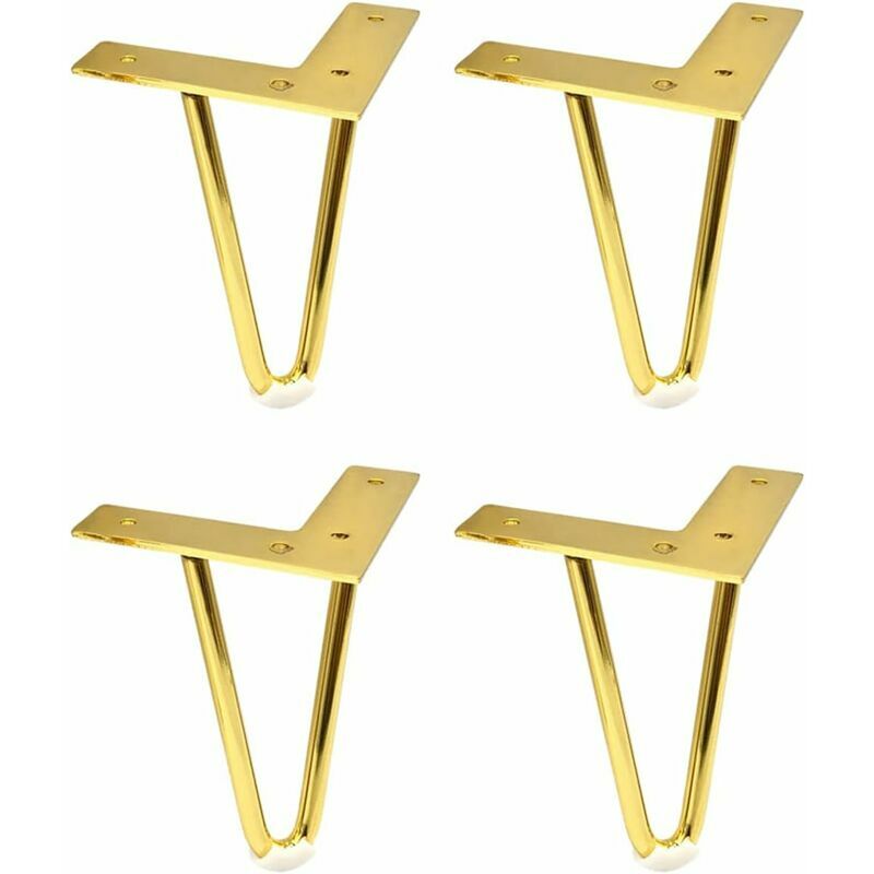 4 Pieces Hairpin Table Legs Thick Solid Metal Furniture Leg Chair Sofa Bed Cabinet Feet Iron Diy Heavy Duty Desk Leg,Golden,12Cm