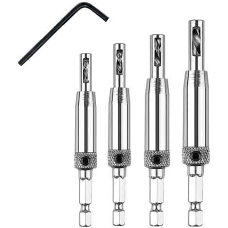 4 Pieces Hinge Drill Bit Set, Self Centering Hinge Drill Bits Set, Hinge Drill Bits, HSS Self Centering Hinge Drill Bits, 11/64", 9/64", 7/64", 5/64", with Hex Key