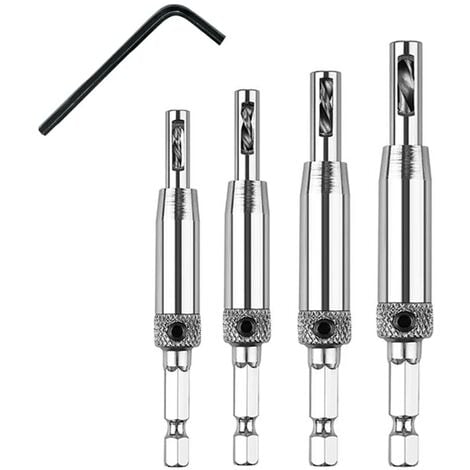 4 Pieces Hinge Drill Bit Set, Self Centering Hinge Drill Bits Set, Hinge Drill Bits, HSS Self Centering Hinge Drill Bits, 11/64", 9/64", 7/64", 5/64", with Hex key