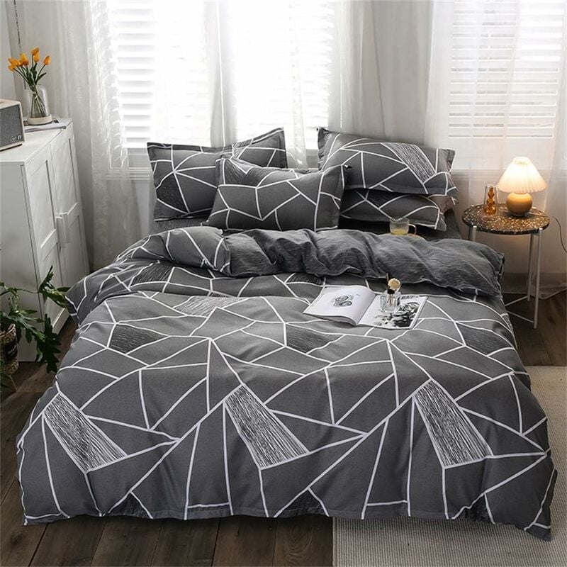 4 Pièces Housse de Couette 220x240cm avec 2 Taies d'Oreillers 7448cm, Parure de Lit Adulte en Microfibre Polyester avec Fermeture Éclair, Motif