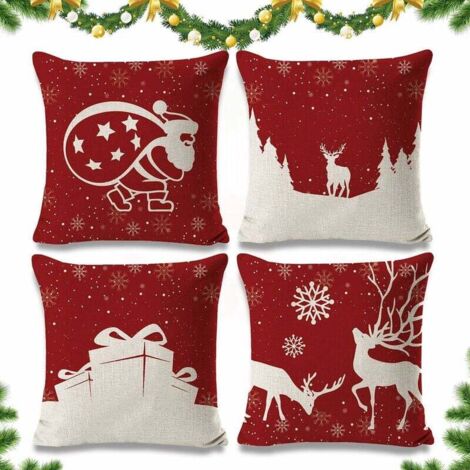 4 Pièces Housse de Coussin Noel 45x45 cm,Coussin Taie d'oreiller Noël,Taie d'oreiller en Lin de Coton Noël,Noël Taie d'oreiller Décor,Christmas Pillow Cover,Taie d'oreiller Décorative de Noël
