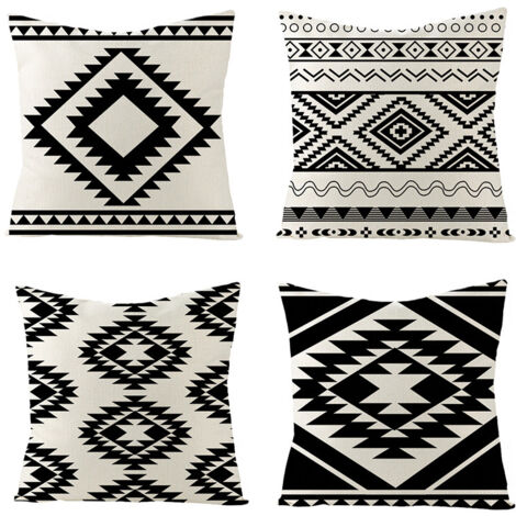 4 pièces housses de coussin décoratif housse de coussin lin housse de coussin nordique noir blanc canapé housse de coussin taie d'oreiller 45X45 cm