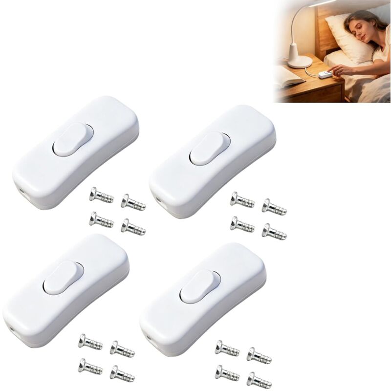4 Pièces Interrupteur Lampe de Chevet,Interrupteurs à Bascule Bi-Polaires 2A 250V, Interrupteur Bipolaire pour Lampe Inline 2 ou 3 Ligne,pour Petits