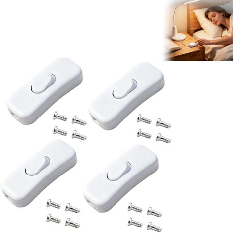 4 Pièces Interrupteur Lampe de Chevet,Interrupteurs à Bascule Bi-Polaires 2A 250V, Interrupteur Bipolaire pour Lampe Inline 2 ou 3 Ligne,pour Petits Appareils,Lampes de Bureau et de Chevet (Blanc)